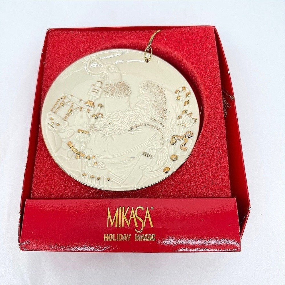 Mikasa Holiday Magic Santa Ornament Fine Porcelain Gold Trim Christmas Decor